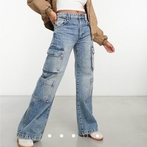 Cotton On Light Blue Cargo Wide Leg Jeans, size 6 utility casual outdoor western